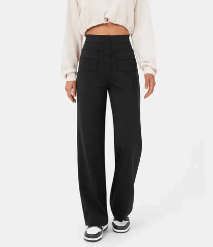 High-waisted elastische casual broek