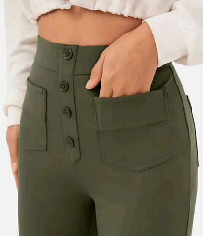 High-waisted elastische casual broek